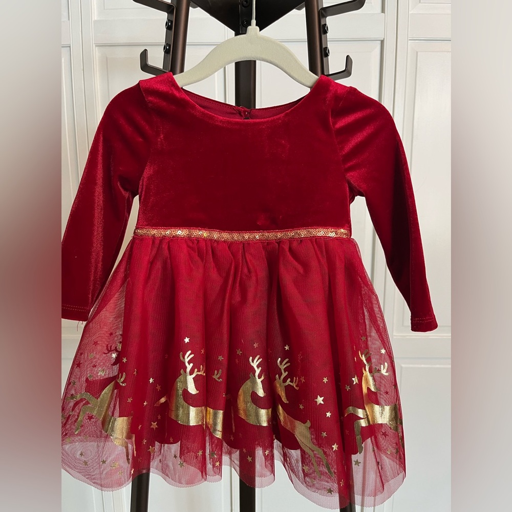 Baby Red and Gold Reindeer Dress